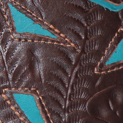 brown turquoise filigree tooled leather