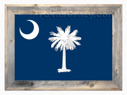 South Carolina state flag framed in light barnwood