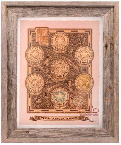 Texas ranger badges art print chris smith framed light barnwood