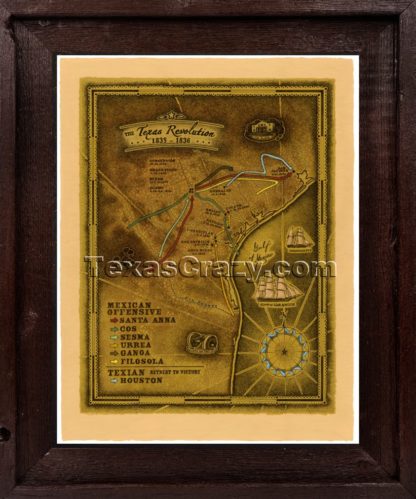 texas revolution map framed dark barnwood f