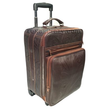 tooled leather carryon roller bag brown 840-S