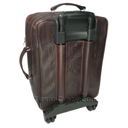 tooled leather carryon roller bag 840-S brown back