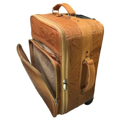 tooled leather carryon roller bag 840-S pockets