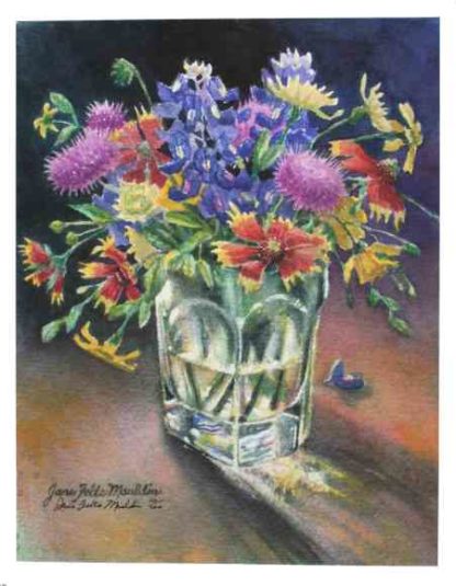 Texas blooms wildflower bouquet art print Jane Mauldin