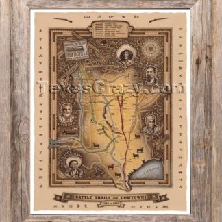 Texas cattle trails map framed