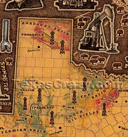 tx oil gas map framed closeup f