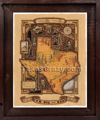 tx oil gas map framed dark barnwood f