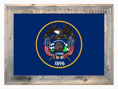 Utah State Flag Framed in Light Barnwood