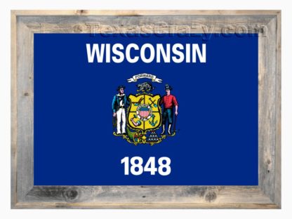 Wisconsin State Flag Framed in Light Barnwood