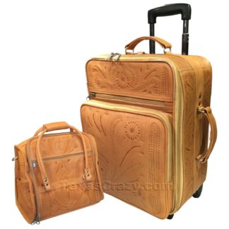 womens tooled leather luggage set natural tan 440