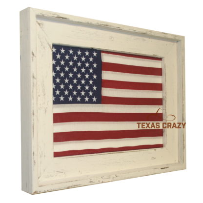 12 X 18 INCH AMERICAN FLAG FRAMED distressed antiqued white