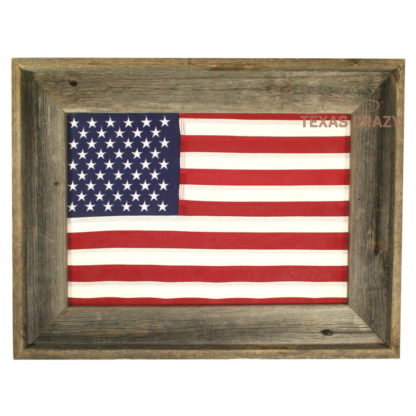 Vintage cotton 12 x 18 inch American Flag Framed in Reclaimed Wood