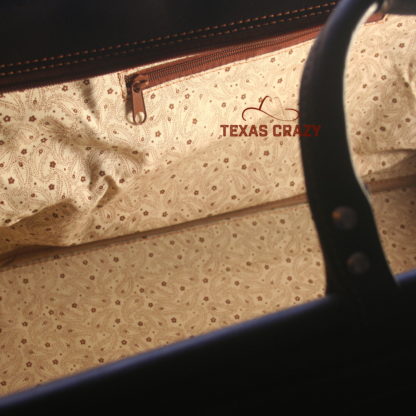 tooled leather carpet boot bag interior view 9513