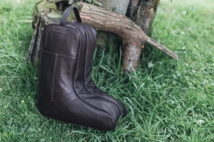 cowboy boot bag leather 3160 Chocolate side view on grass