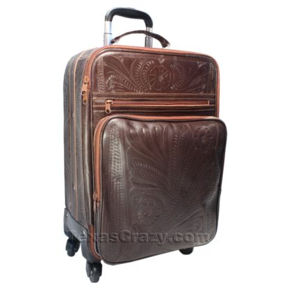 tooled leather suitcase 840-L brown