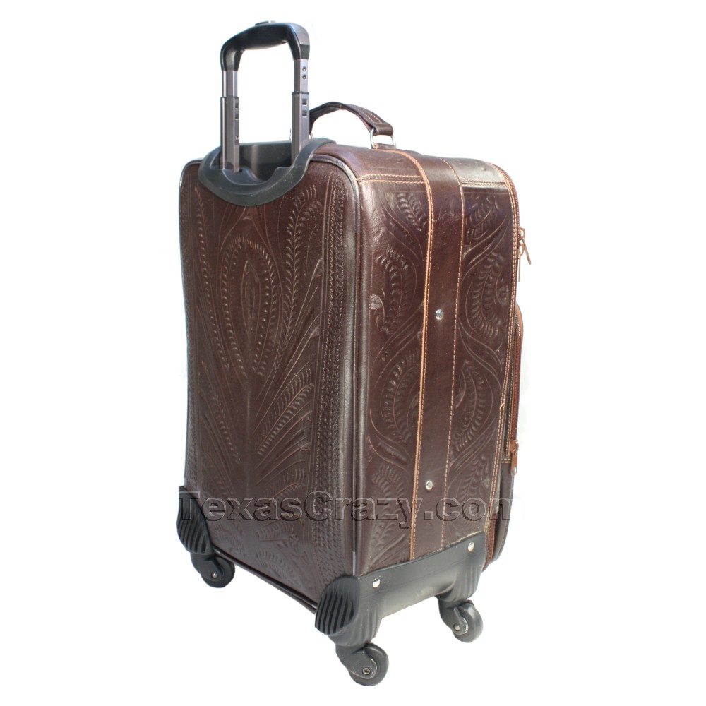 Tooled Leather Suitcase Carry On Travel, Brown Leather Suitcase
