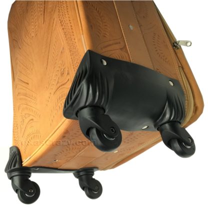 tooled leather suitcase carry on spinner roller mechanisms