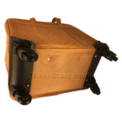 tooled leather weekender natural underside view 9482