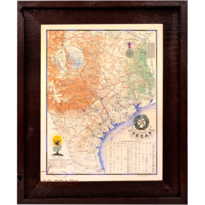 1836 texas revolutionary map framed in dark barnwood