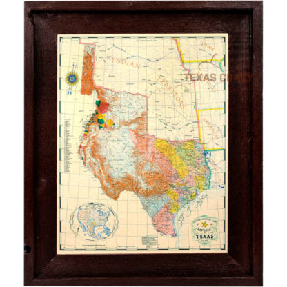 1845 republic of texas map framed in dark barnwood