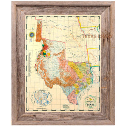 1845 republic of texas map framed in light barnwood