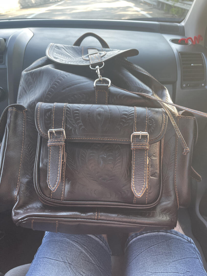 cooper backpack leather Onyx Ostrich  Texas Country Boots piece western buckle set and secures with a magnetic snap Southwest Design Leather & Woven