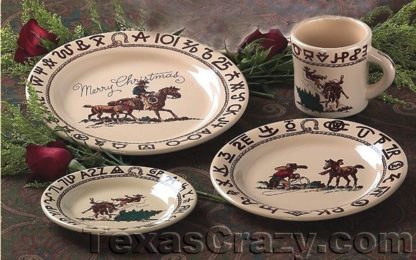 Cowboy Christmas dinnerware set 4 pc place setting