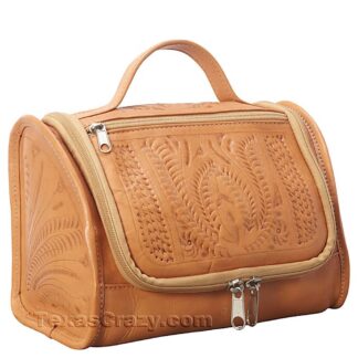 hanging ladies toiletry bag natural 9390 tooled leather