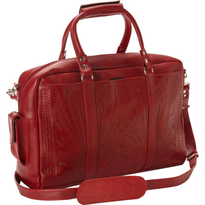 tooled leather briefcase 227 in red rear view