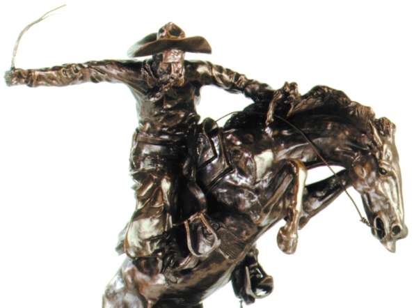 closeup of Frederic Remington Bronco Buster sculpture