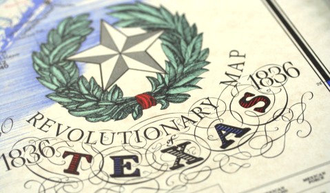 1845 Republic of Texas map closeup